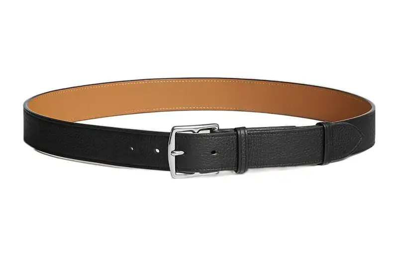 HERMES Etriviere Metal Bullock Leather Belts Men's Width 3.2cm