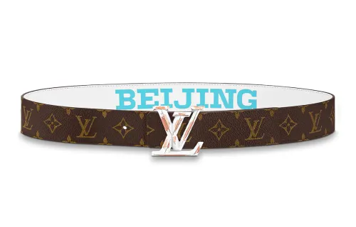 LOUIS VUITTON Pyramide Cow Leather Canvas Leather Belts Unisex Brown/White Width 4cm