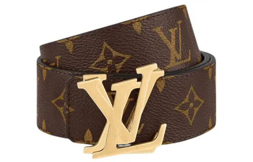 LOUIS VUITTON Shake Metal Leather Canvas Leather Belts Men's Brown/Black Width 4cm