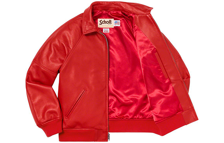 Куртка Supreme Schott 8-Ball Leather Varsity Jacket (красная) — фото 3