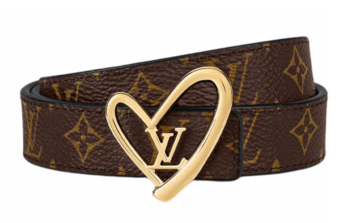 LOUIS VUITTON Fall In Love Cow Leather Canvas Leather Belts Women's Brown/Black Width 2cm
