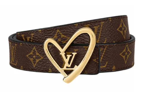 LOUIS VUITTON Fall In Love Cow Leather Canvas Leather Belts Women's Brown/Black Width 2cm