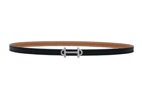 HERMES Gamma Calfskin Leather Belts Women's Black Width 1.3cm