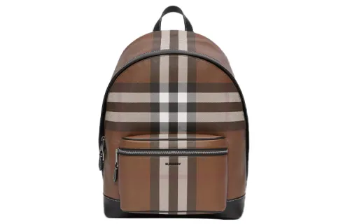 Burberry Leather Detail Backpack Unisex Dark Birch Brown/Multicolor Plaid
