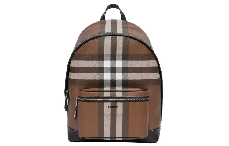 Burberry Leather Detail Backpack Unisex Dark Birch Brown/Multicolor Plaid