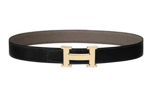HERMES H Stripes Calfskin Leather Belts Women's Width 3.2cm
