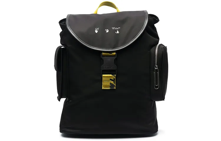OFF WHITE Logo Print Foldover Top Backpack Black Yellow