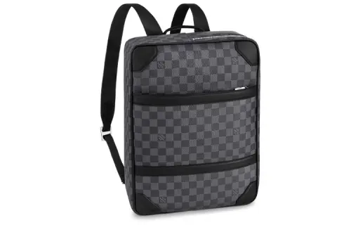 LOUIS VUITTON Cowhide Patchwork Canvas Backpack Men's Gray Black