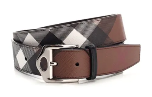Burberry Thermoplastic Polyurethane, Cotton Leather Belts Men's Brown White Width 3.5cm