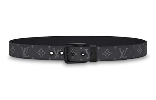 LOUIS VUITTON Cow Leather Belts Men's Black Width 3.5cm
