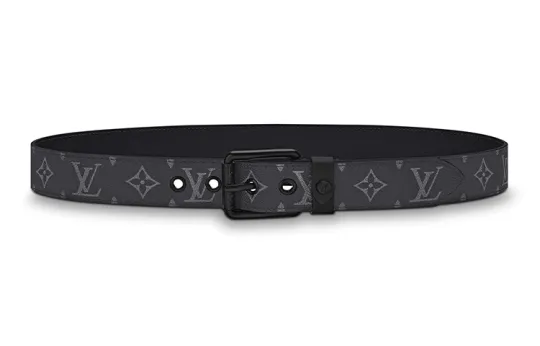 LOUIS VUITTON Cow Leather Belts Men's Black Width 3.5cm