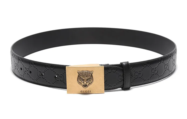 GUCCI Leather Belts Men's Black Width 4cm
