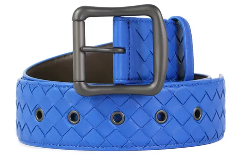 Bottega Veneta Cow Leather Belts Men's Blue Width 4.5cm