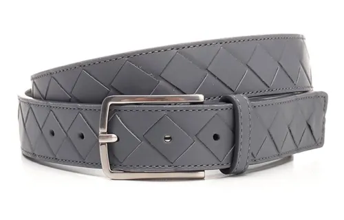 Bottega Veneta Diamond Plaid Decoration Pin Buckle Leather Belts Men's Gray Width 3cm