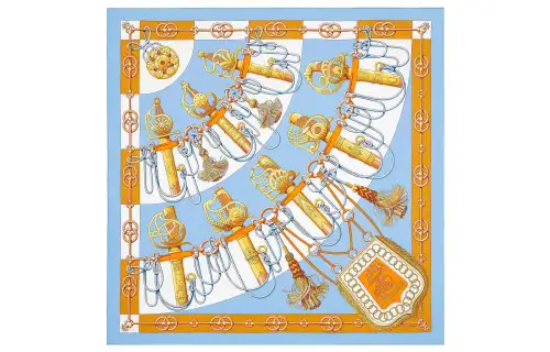 HERMES Scarves Women's Sky Blue/Vintage Gold