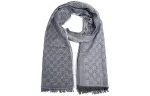 GUCCI Wool Mulberry Silk Knit Scarves Unisex Gray