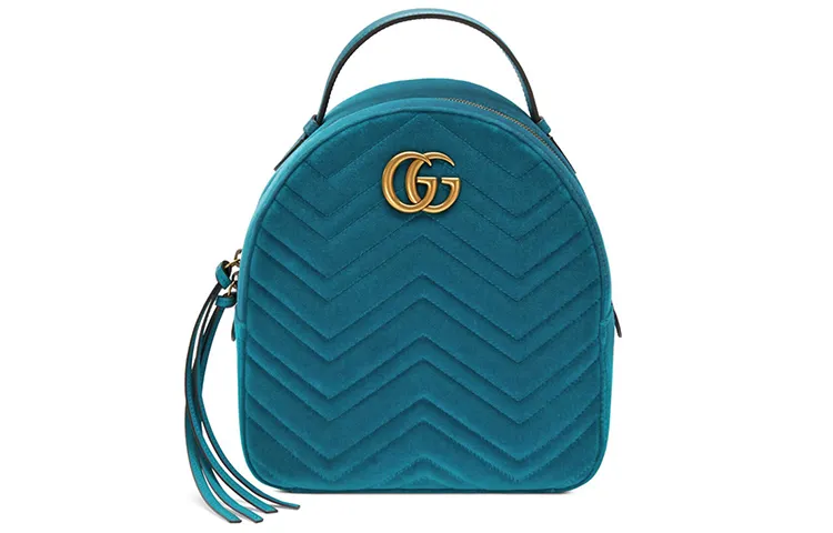 GUCCI Marmont Quilted Velvet Backpack Women's Peacock Blue