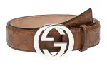 GUCCI Interlocking G Cow Leather Belts Men's Brown Width 3.8cm