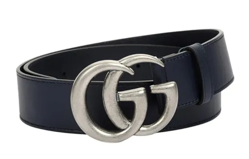 GUCCI GG Marmont Cow Leather Belts Men's Blue Width 4cm