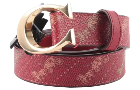 COACH Leather Belts Women's Brown Red Width 2.5cm