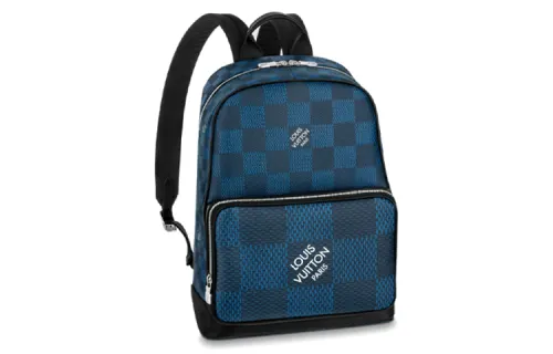 LOUIS VUITTON CAMPUS Zip Closure Canvas With Leather Backpack Men's Blue Black