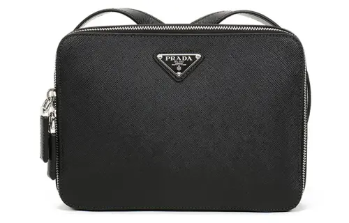 PRADA Saffiano Cow Leather Messenger Bag Small Square Bag Shoulder Bag Backpack Unisex Black/Silver