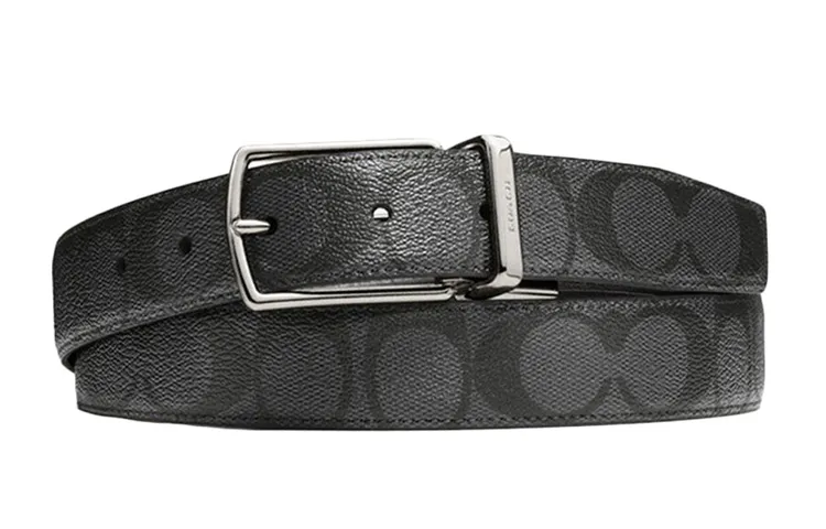 COACH PU Artificial Leather Belts Men's Gray/Black Width 3cm