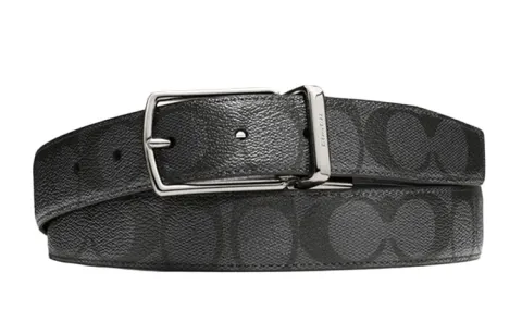 COACH PU Artificial Leather Belts Men's Gray/Black Width 3cm