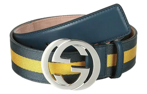 GUCCI Interlocking G Canvas Leather Belts Men's Yellow Width 3cm
