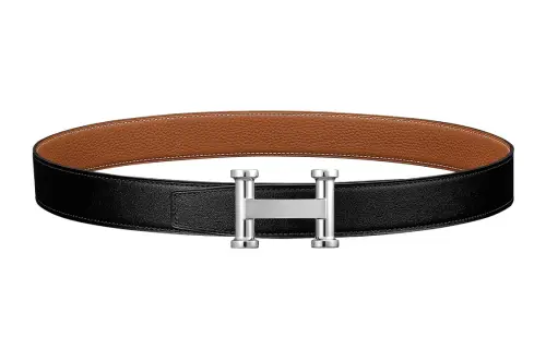 HERMES Togo Calfskin Leather Belts Men's Width 3.2cm