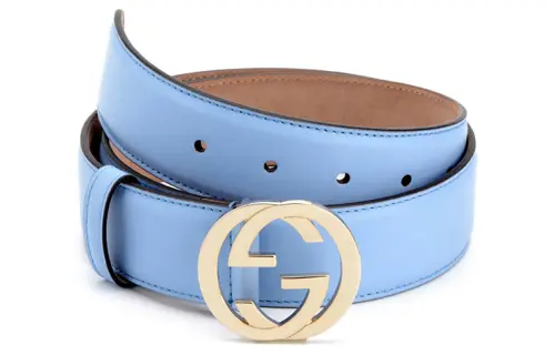 GUCCI Interlocking G Cow Leather Belts Women's Light Blue Width 3.5cm