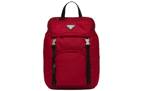 PRADA Brand Logo Nylon Double Shoulder Backpack Unisex Red Black