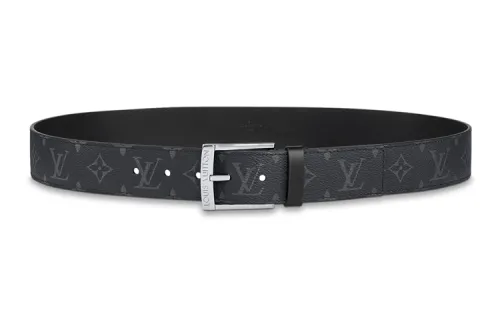 LOUIS VUITTON Canvas Leather Belts Men's Black Width 4cm