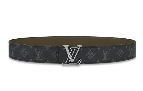 LOUIS VUITTON Line Cow Leather Canvas Leather Belts Men's Black/Green Width 4cm