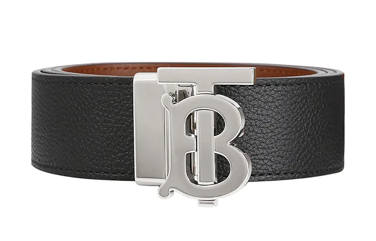 Burberry Cow Leather Belts Men's Black/Tan/Silver Width 3.5cm