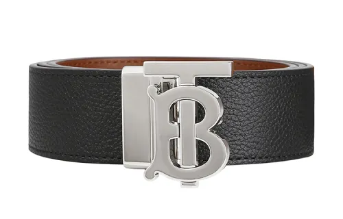 Burberry Leather, Brass, Palladium Plated Metal, Calfskin Leather Belts Men's Black/Tan Width 3.5cm