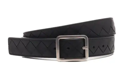 Bottega Veneta Calfskin Leather Belts Men's Black Width 3.5cm
