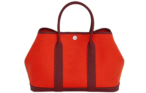 HERMES Garden Party Canvas With Negonda Calfskin Handbag 30 Women's Red & Orange