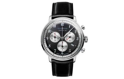 ZEPPELIN Quartz waterproof men's watch, black dial, case stainless steel, watch strap, quartz mechanism, 30meter, genuine leather