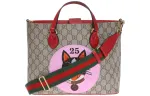 GUCCI Canvas With Leather Tote Bag, Shopping Bag, Handbag, Shoulder Bag, Crossbody Bag Regular Women's Ebony/Pink/Red