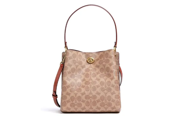 COACH Charlie Coated Canvas With Leather Crossbody Bucket Bag, Handbag Small Women's Brown/Rusty