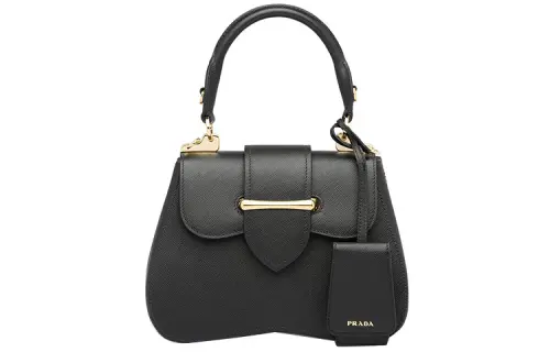 PRADA Chain Cow Leather Handbag Tote Women's Black