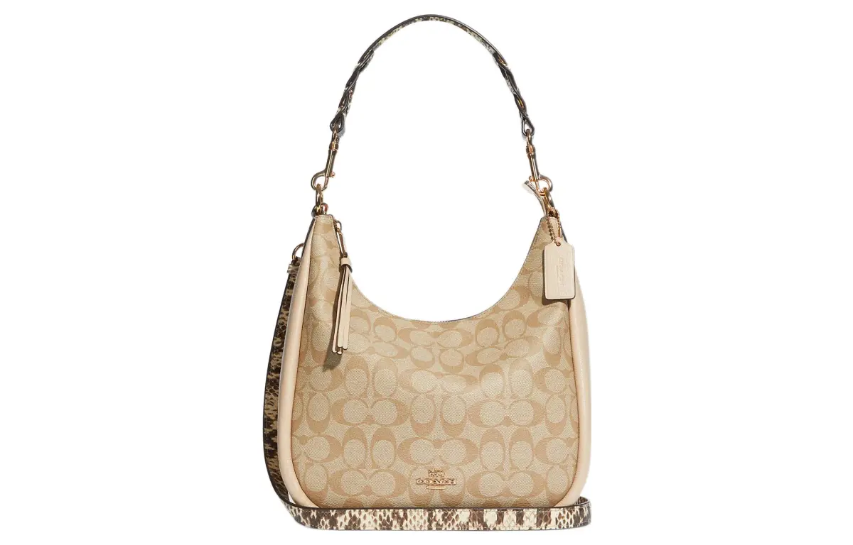 COACH Jules Canvas With Leather Shoulder Bag, Crossbody Bag, Handbag Large Women's Khaki