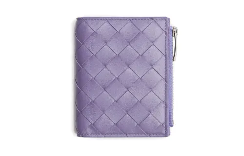 Bottega Veneta Cow Leather Sheepskin Wallet Unisex Purple