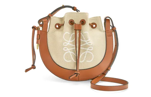 LOEWE Cowhide Patchwork Canvas Flying Saucer Bag, Crossbody Bag, Shoulder Bag Women's Brown