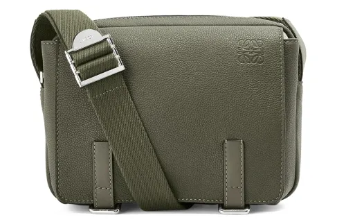LOEWE Soft Grain Calfskin Messenger Bag, Shoulder Bag, Crossbody Bag Extra Small Men's Khaki Green
