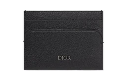 DIOR Brand Logo Cow Leather Card Holder Men's Black