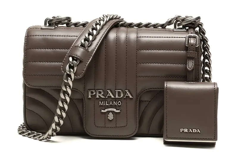 PRADA Cow Leather Shoulder Bag Women's Taupe