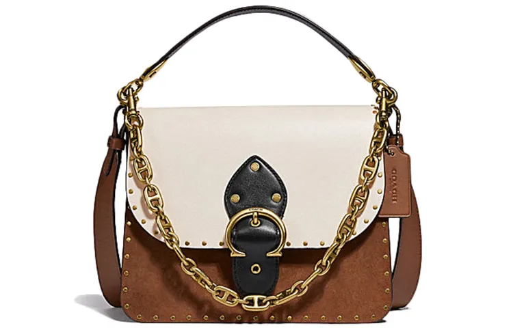COACH Beat Leather Square Bag, Crossbody Bag Medium Women's White Brown