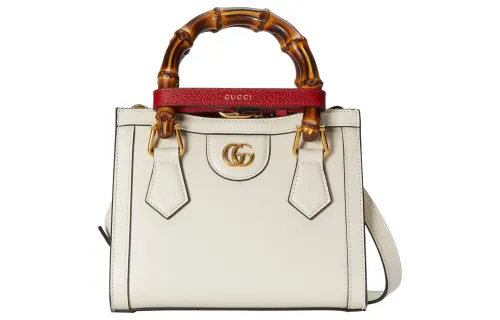 GUCCI Diana Leather Tote Bag, Shopping Bag, Handbag Mini Women's Ecru